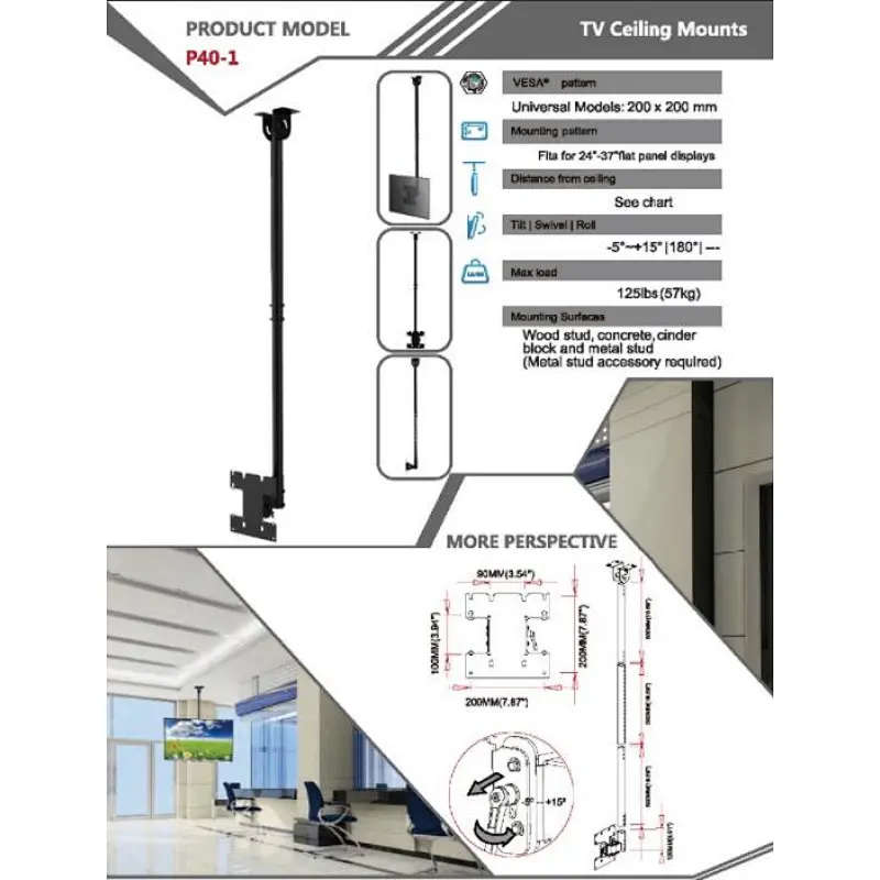 LCD Tilt & Swivel 360 degrees swivel motorized ceiling mount