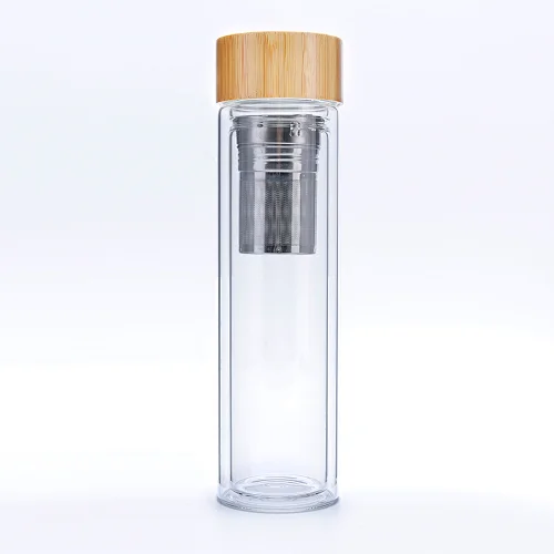 OEM 500ml Reusable Private Label Tea Infuser Glass Water Bottle with Bamboo Lid