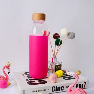 Portable sport travel colorful borosilicate glass silicone sleeve water bottle