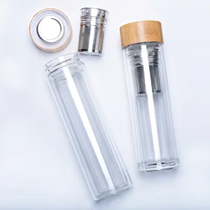 Petolar Manufacturer 400ml 500ml Double Wall Tea Infuser Glass Water Bottle Cup with Bamboo Lid