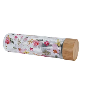 Double wall thick bottom glass water bottle with bamboo lid fruit infuser water bottle