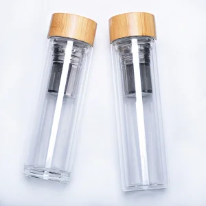 Petolar Manufacturer 400ml 500ml Double Wall Tea Infuser Glass Water Bottle Cup with Bamboo Lid