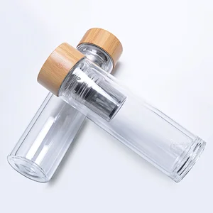 Laser engraved 500ml tea infuser infusion double wall bottle glass with bamboo lid