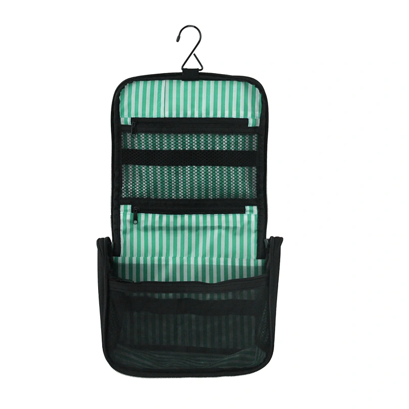 RPET fabric Portable folding makeup cosmetic bag with hanging hook