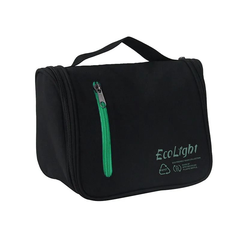 RPET fabric Portable folding makeup cosmetic bag with hanging hook