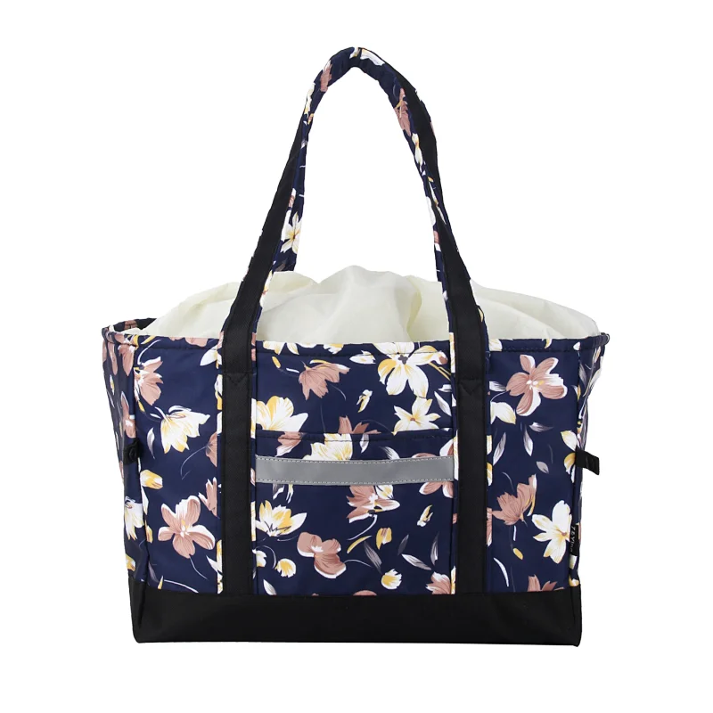Folding tote cooler bag drawstring-top