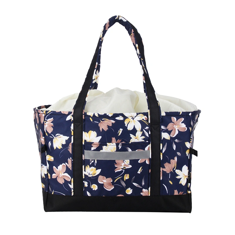 Folding tote cooler bag drawstring-top