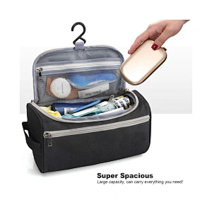 Travel cosmetic bag with hanging hook