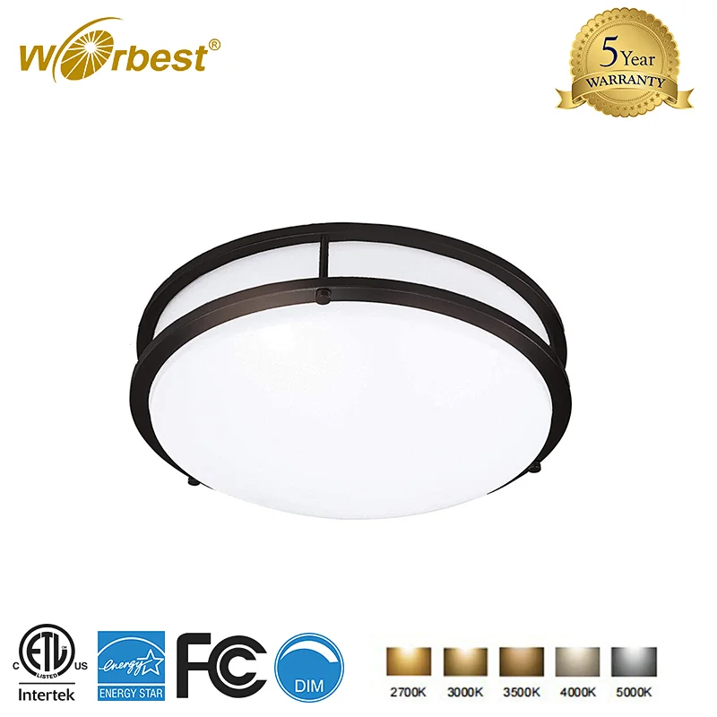 Worbest ETL cETL listed 5CCT 25W 14inch 16inch LED Flush Mount Ceiling Light Double Ring Style