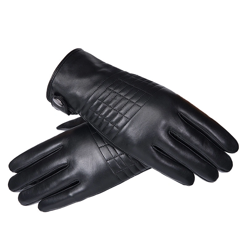 Custom Genuine Sheepskin Car Driving Black Gloves Leather Men for Winter