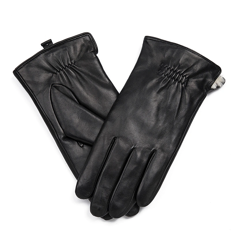 Wholesale Male Rabbit Fur Lined Genuine Lambskin Leather Car Driving Gloves Men for Winter
