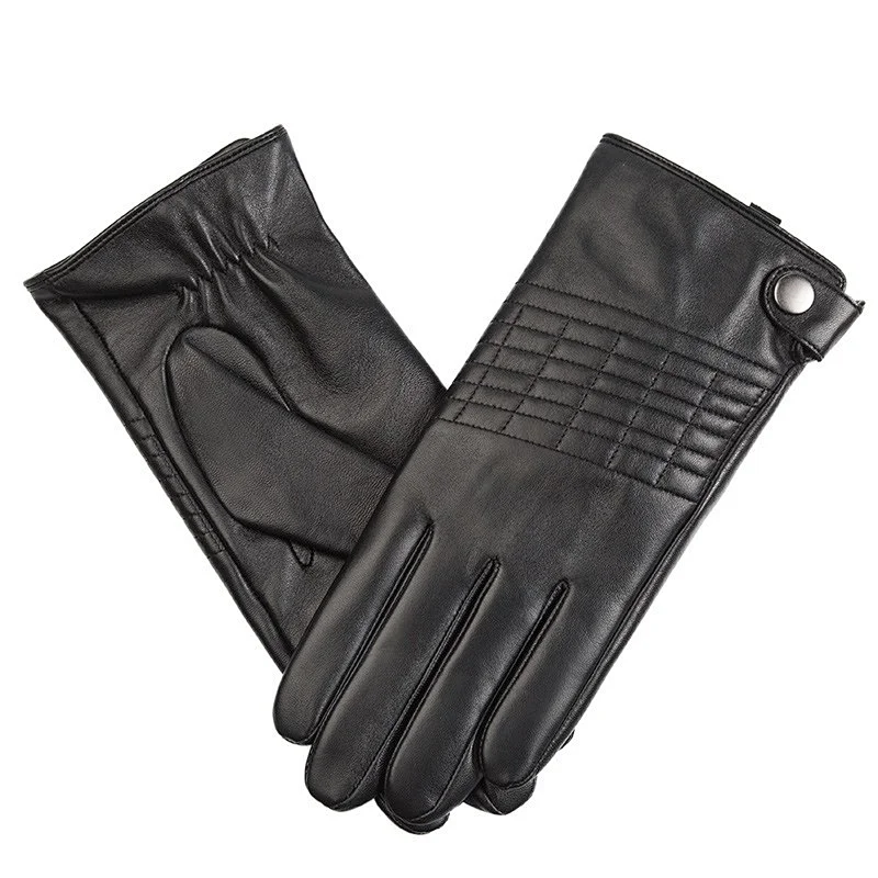Custom Genuine Sheepskin Car Driving Black Gloves Leather Men for Winter
