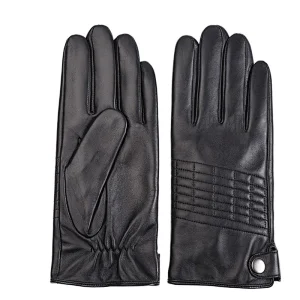 Custom Genuine Sheepskin Car Driving Black Gloves Leather Men for Winter