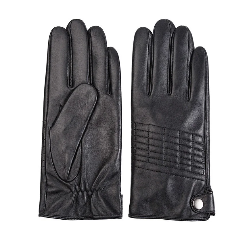 Custom Genuine Sheepskin Car Driving Black Gloves Leather Men for Winter