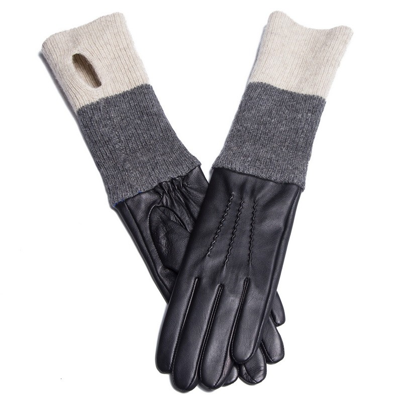 Wine Ladies Sheep Leather   Gloves With Knitted   For Daily Life HL0224