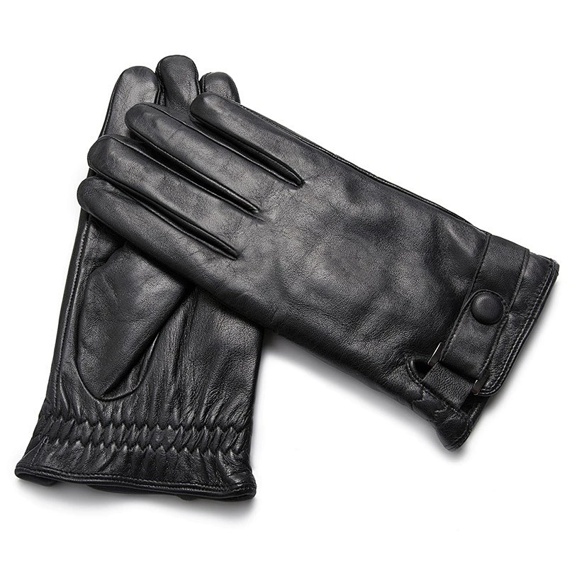 Mens Black Winter Warm Car Driving Goat Skin Leather Gloves for Male