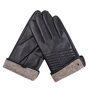 Custom Genuine Sheepskin Car Driving Black Gloves Leather Men for Winter