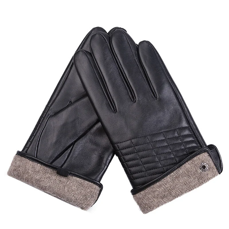 Custom Genuine Sheepskin Car Driving Black Gloves Leather Men for Winter