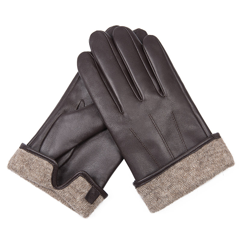 Wholesale Mens Winter Leather Gloves Good Genuine Sheepskin Black Brown Dress Leather Gloves for Car Driving