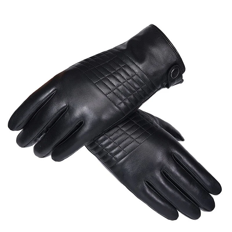 Custom Genuine Sheepskin Car Driving Black Gloves Leather Men for Winter