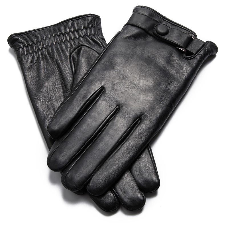 Mens Black Winter Warm Car Driving Goat Skin Leather Gloves for Male