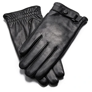 Mens Black Winter Warm Car Driving Goat Skin Leather Gloves for Male