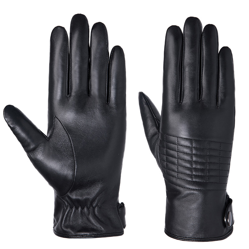 Custom Genuine Sheepskin Car Driving Black Gloves Leather Men for Winter
