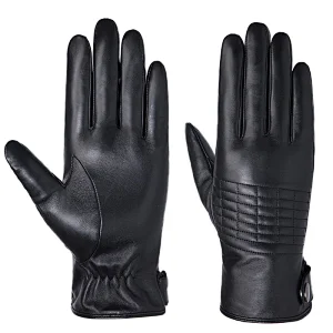Custom Genuine Sheepskin Car Driving Black Gloves Leather Men for Winter