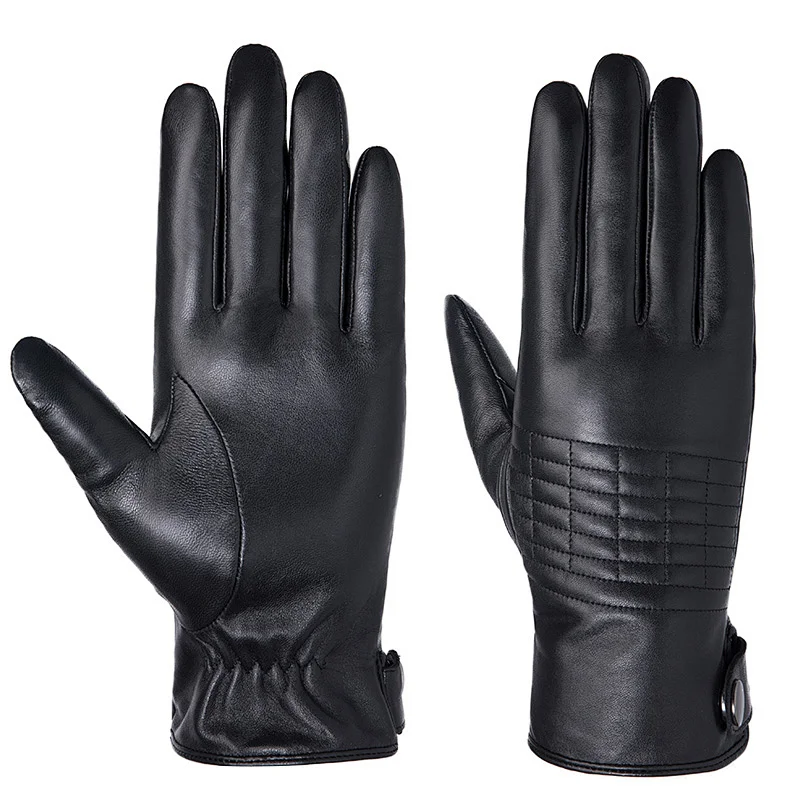 Custom Genuine Sheepskin Car Driving Black Gloves Leather Men for Winter