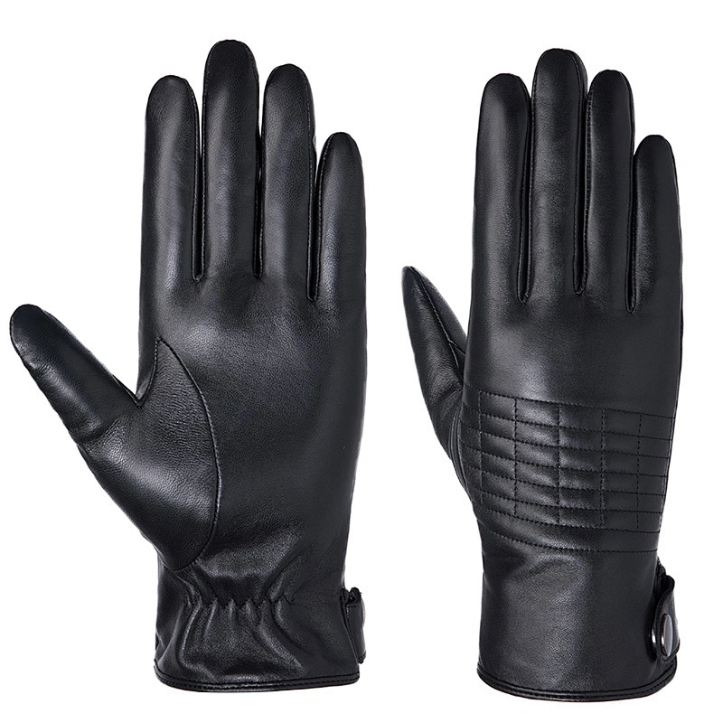 Custom Genuine Sheepskin Car Driving Black Gloves Leather Men for Winter