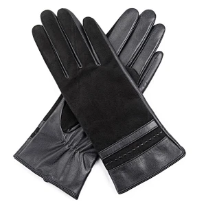 Wine Ladies Sheep Leather With Suede Leather  Gloves  For Daily Life