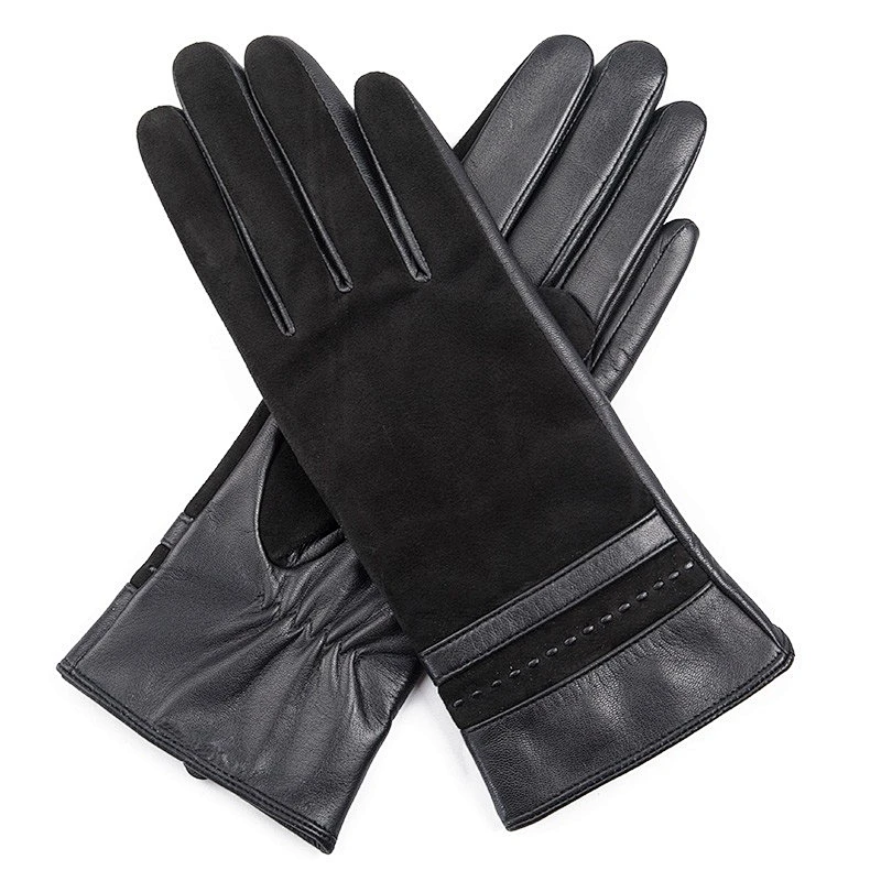 Wine Ladies Sheep Leather With Suede Leather Gloves For Daily Life