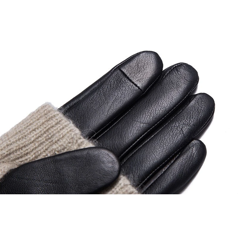 Wine Ladies Sheep Leather   Gloves With Knitted   For Daily Life HL0224