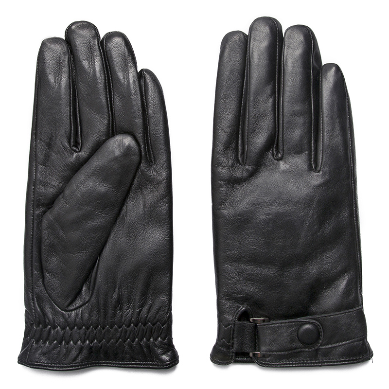 Mens Black Winter Warm Car Driving Goat Skin Leather Gloves for Male