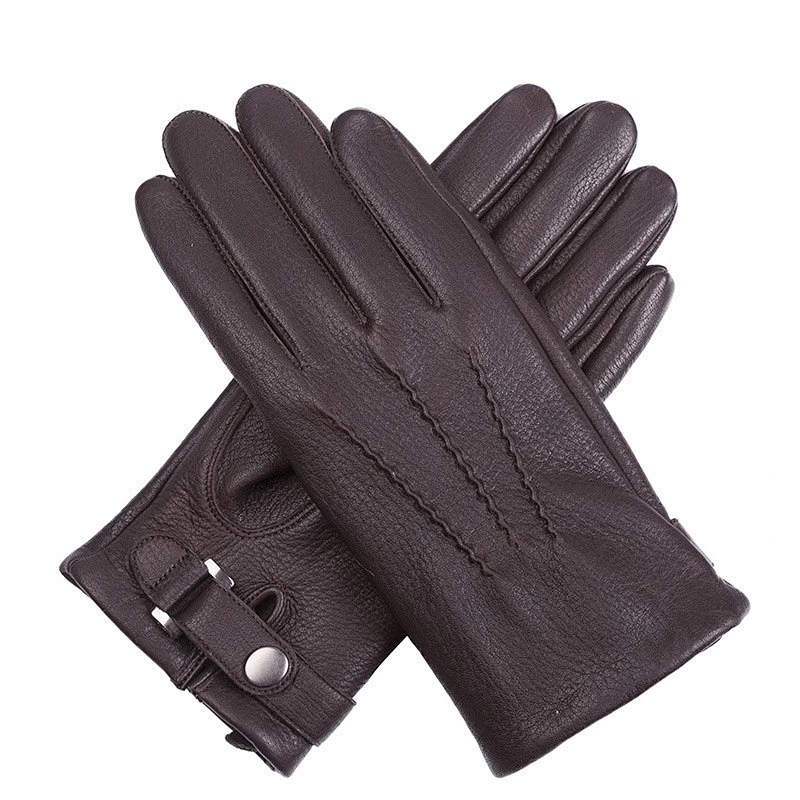 Mens Brown Wholesale Winter Genuine Deer skin Leather Car Driving Custom Gloves