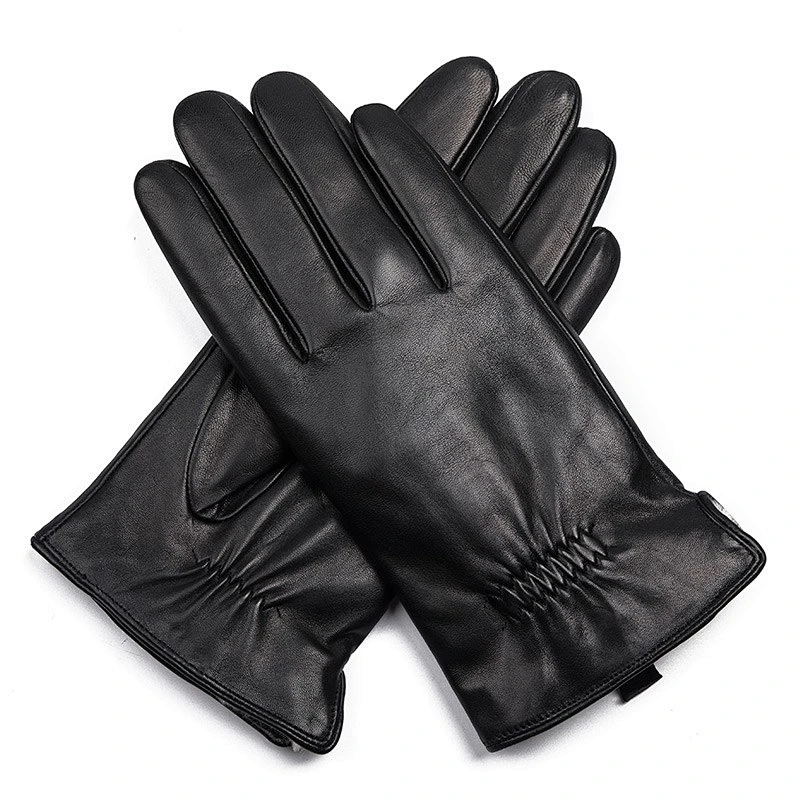 Wholesale Male Rabbit Fur Lined Genuine Lambskin Leather Car Driving Gloves Men for Winter