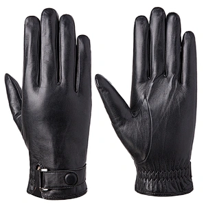 Mens Black Winter Warm Car Driving Goat Skin Leather Gloves for Male