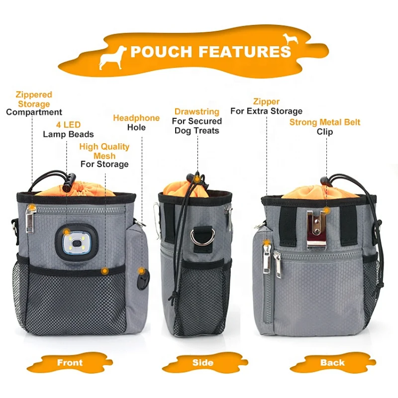 Amazon Top Online Nylon Adjustable Waist Treat Dog Training Pouch With LED Lamp
