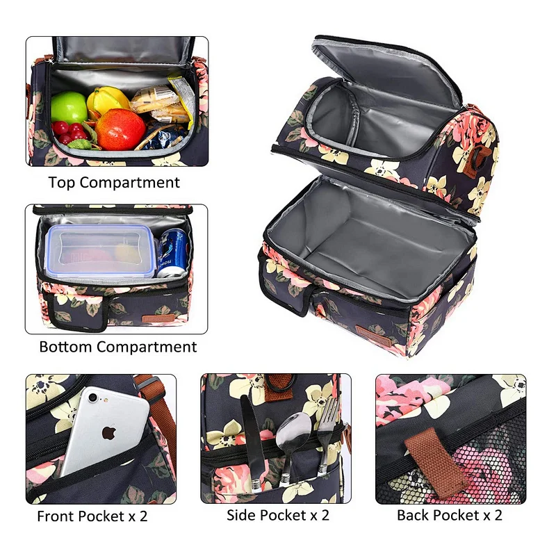 Double Deck Insulated Lunch Box Large Cooler Tote Bag Lunch Box Bag Adults