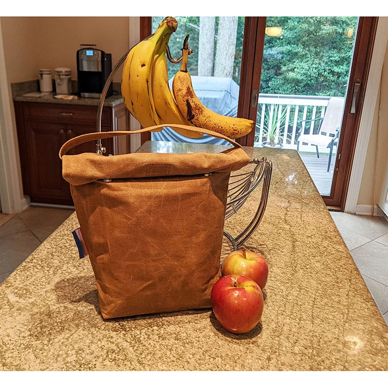 Thermal office box tote cooler waxed canvas lunch bag with Handle Magnetic Buttons to Maintain Retro Insulated Lunch Bag Box