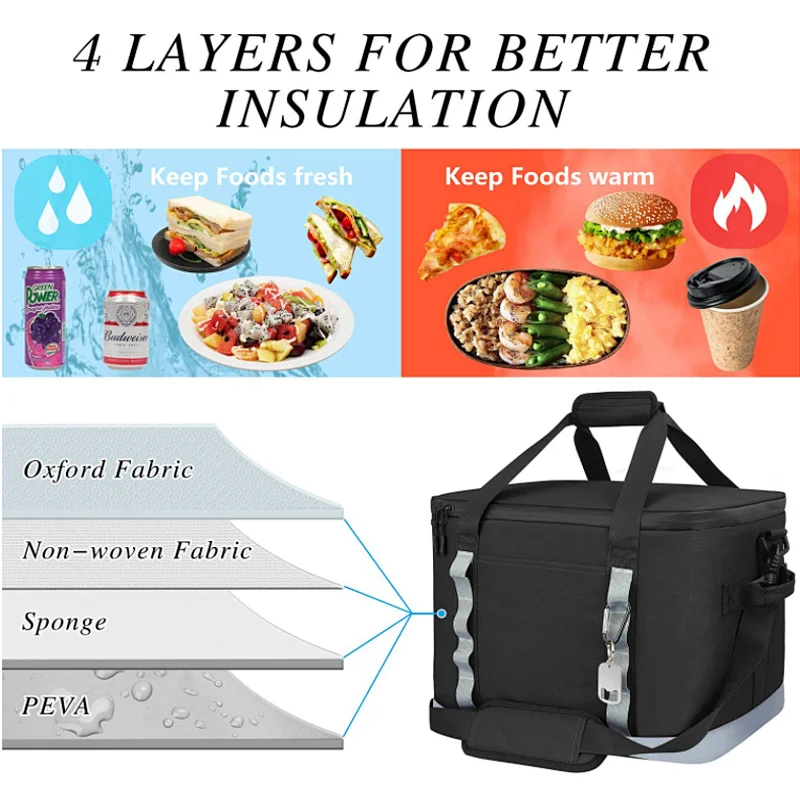 60 Can Large Cooler Thermal Bag Collapsible Insulated Lunch Box Leakproof Cooler Bag Box Suitable for Camping Picnic& Beach