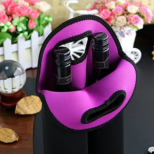 Black Color Double-Bottle Insulated Neoprene Wine Champagne Bottle Tote Carrier Beer Water Cans Bottle Drinks Carrying Bag