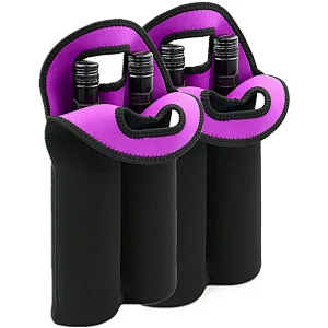 Black Color Double-Bottle Insulated Neoprene Wine Champagne Bottle Tote Carrier Beer Water Cans Bottle Drinks Carrying Bag