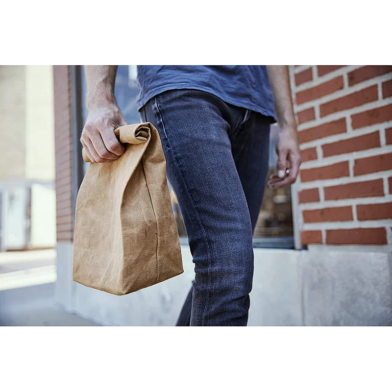 Amazon hot selling Rolled-top waxed canvas lunch cooler bag Reusable Food Storage Bag Unisex Lunchbox For work school