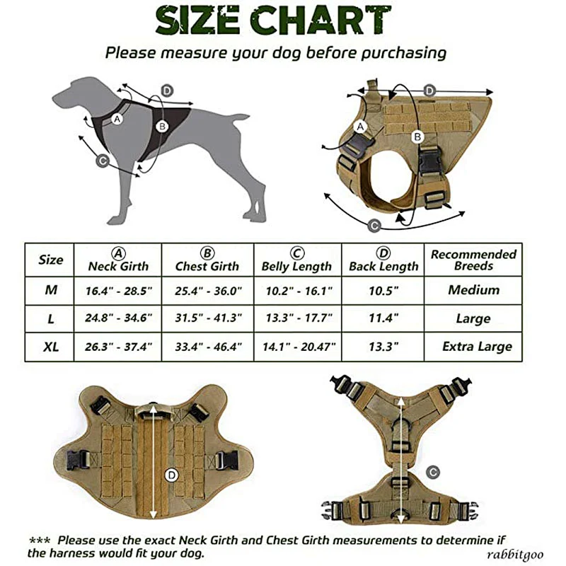 Large Tactical Dog Training Walking Hiking Vest Military Working tactical dog harness vest