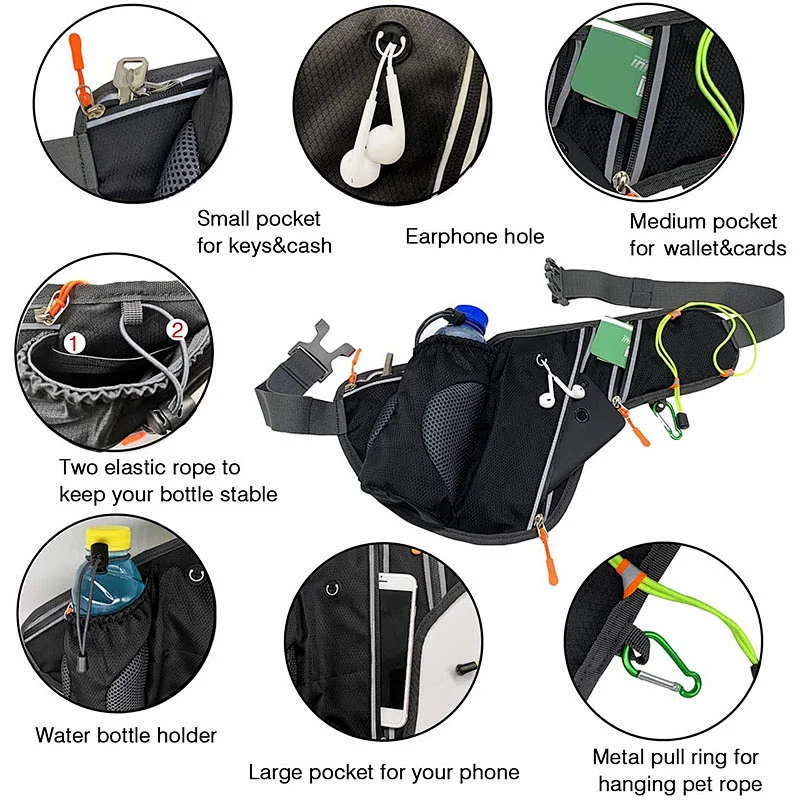 With Water Bottle Holder Travel Sports Fitness Adjustable Running Pouch Running Belts Waist Bag Fanny Pack