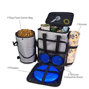 Pet Cat Weekend Organizer Bag Accessories Bowl Food Carriers Bag Tote Dog Travel Bag Backpack