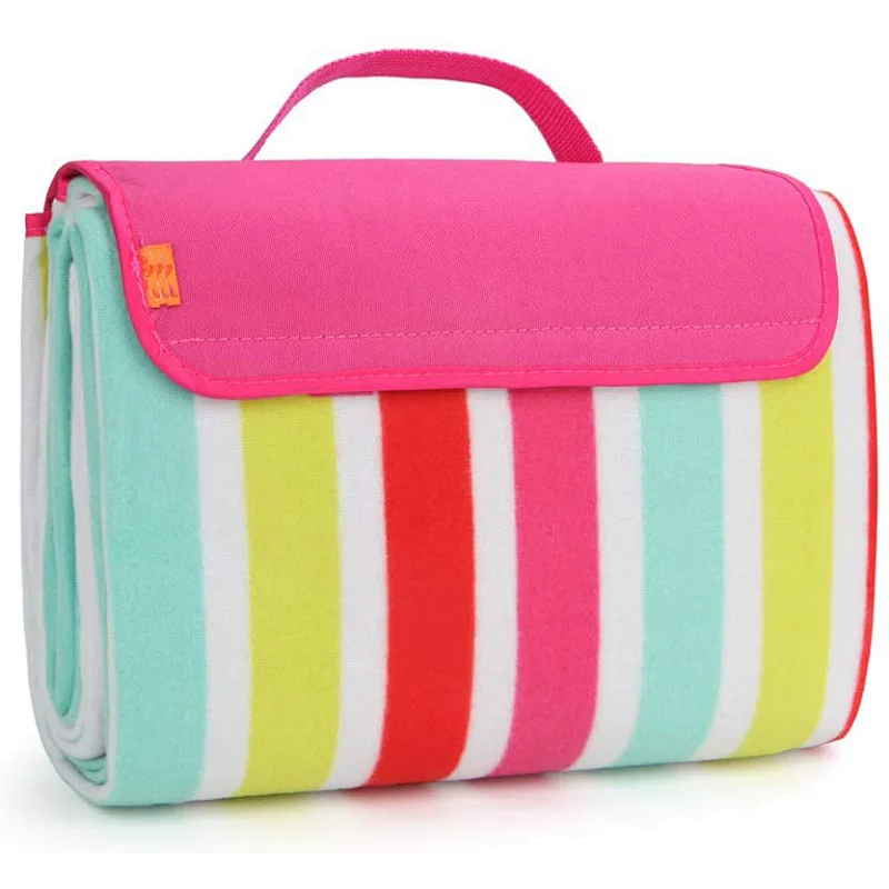 Compact Water-Resistant Picnic Blanket Tote with Soft Fleece backing