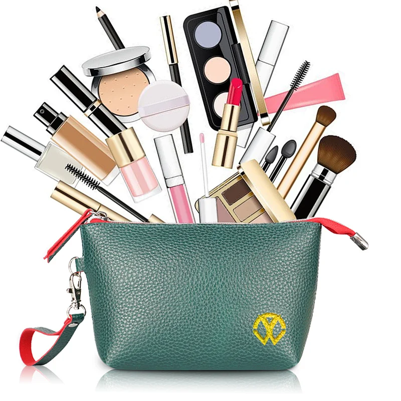 Custom waterproof organizer green pink pu travel makeup bag cosmetic bag
