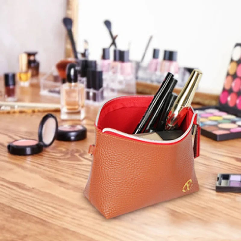 Custom waterproof organizer green pink pu travel makeup bag cosmetic bag